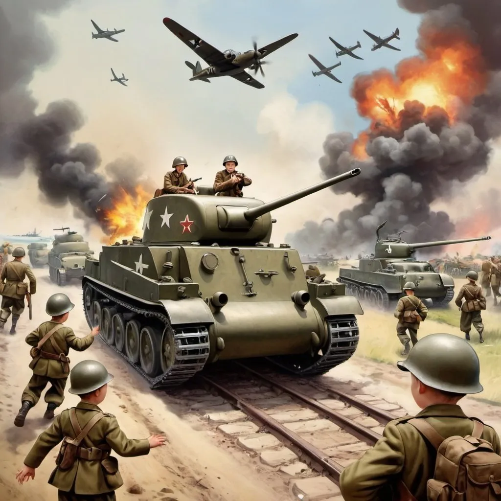 Prompt: world war 2 for childs book 
