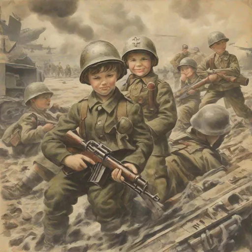 Prompt: world war 2 childs art 