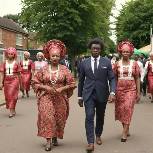 Prompt: Show footage: scene of Nigerian communities in the UK, juxtaposed with British cultural landmarks