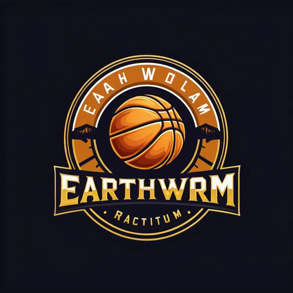 Prompt: A basketball team logo, team name earthworm, With element of Radium, Golden coloer