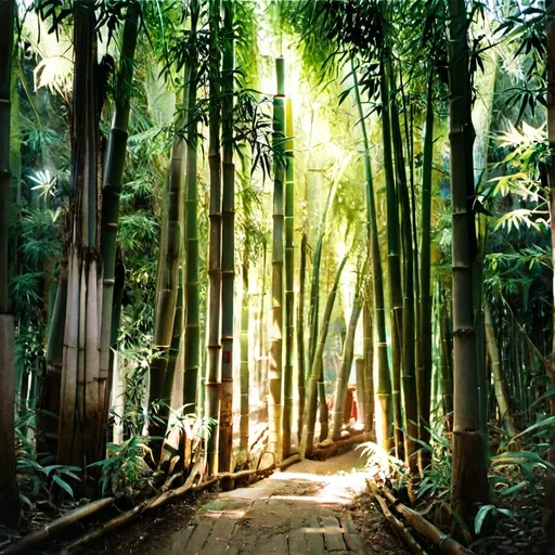 Prompt: (photorealistic) bamboo forest in China, serene atmosphere, lush green bamboo stalks towering majestically, soft diffused sunlight filtering through leaves, dappled shadows on the forest floor, rich textures, vibrant foliage, tranquil ambiance, high quality, ultra-detailed, inviting path winding through the trees, natural harmony, a sense of peace and tranquility.