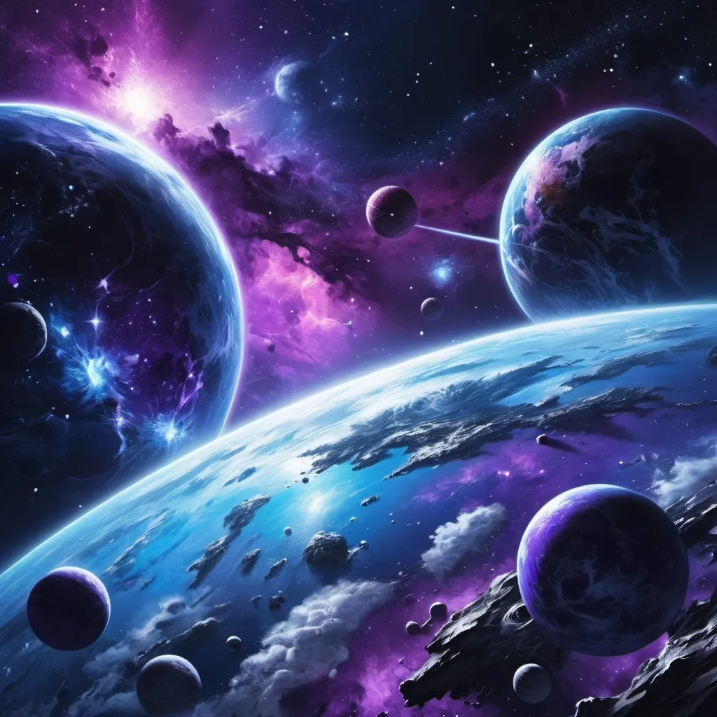 Prompt: Make outer space with a planet, the planet is purple and with some mysterious black and white on it as well, painting, blue stars, Saturn rings around it, hyper realistic, hyper detailed, perfect, wallpaper, dark space, masterpiece, 