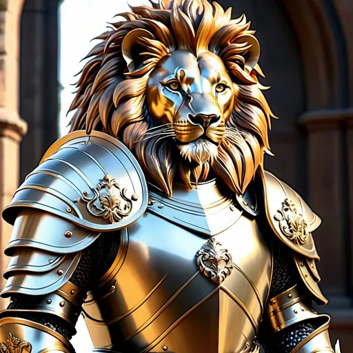 Prompt: 4k, hyper realistic, Plate armor with a Lion design, Regal, high quality, beautiful, only armor, hyper detailed 