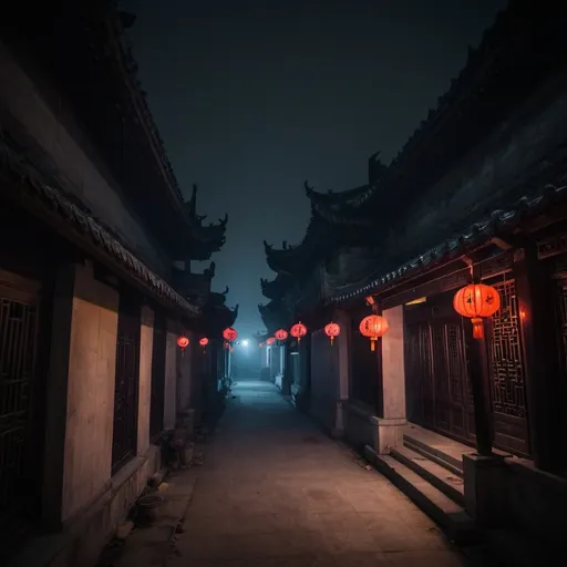 Prompt: spooky, atmospheric, nighttime, China,