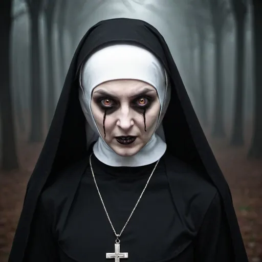 Prompt: creepy, scary, dark, nun, 