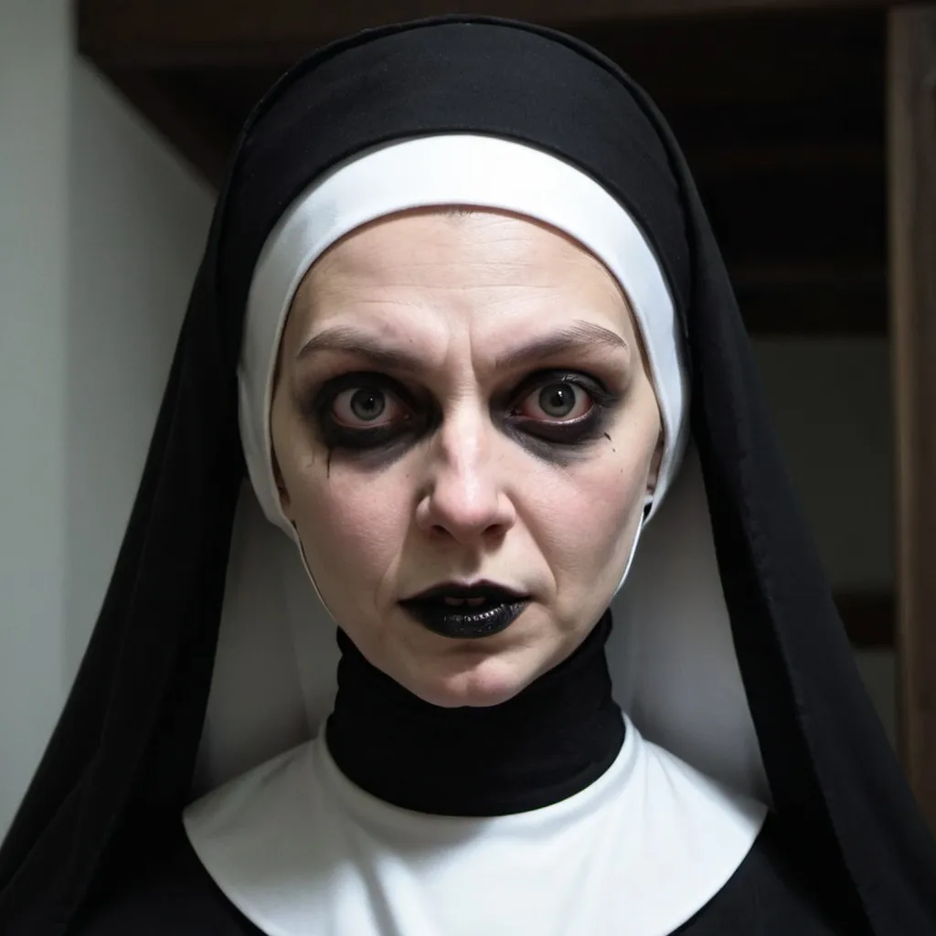 Prompt: creepy, scary, dark, nun, 