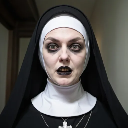 Prompt: creepy, scary, dark, nun, 