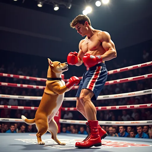 Prompt: Jake Paul
he is in a boxing ring
he is going to fight a small dog
