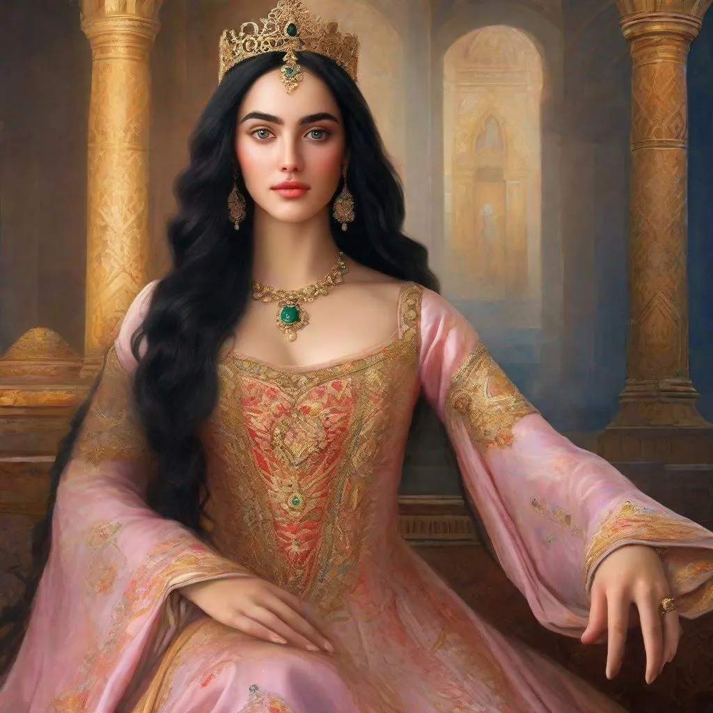 Prompt: beautiful 20 year old women with black hair, black eyebrows, light skin, realistic, ultrarealistic, high quality art, bright eyes, long hair, beauty, real, long hair, symmetrical, anime wide eyes, fair, delicate, medieval, a nobleman, in a long dress, royal