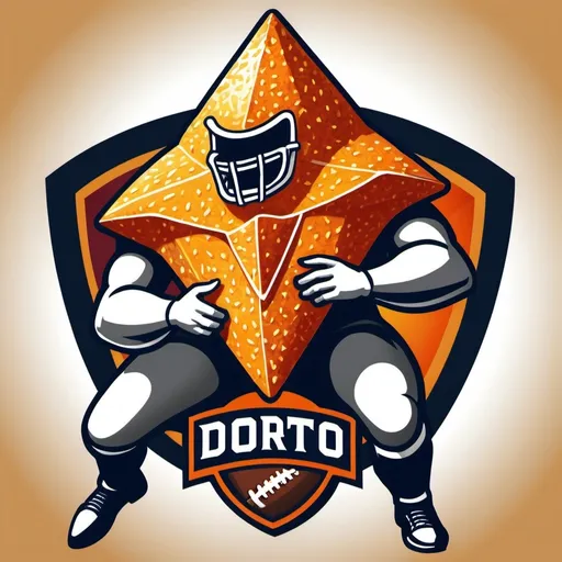 Prompt: fantasy football team logo depicting a dorito being tackled