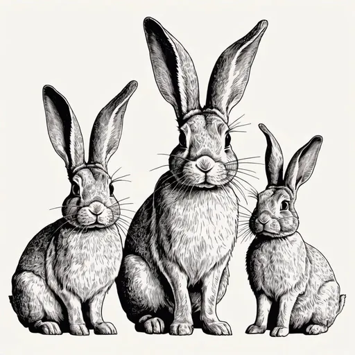 Prompt: three graphic rabbits
