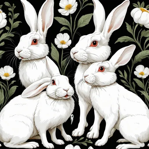 Prompt: three graphic white rabbits
