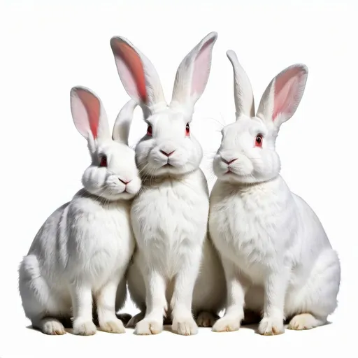Prompt: three graphic separated white rabbits
