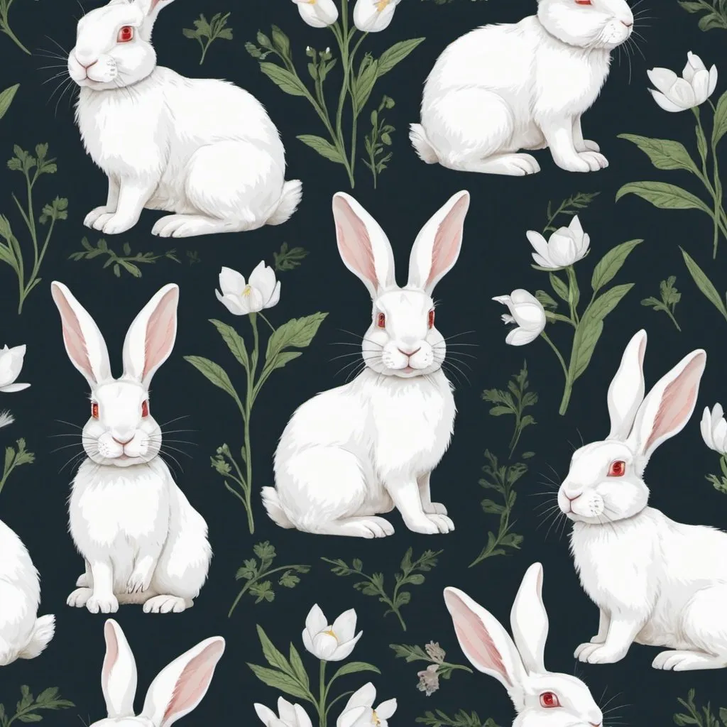 Prompt: three graphic white rabbits 
