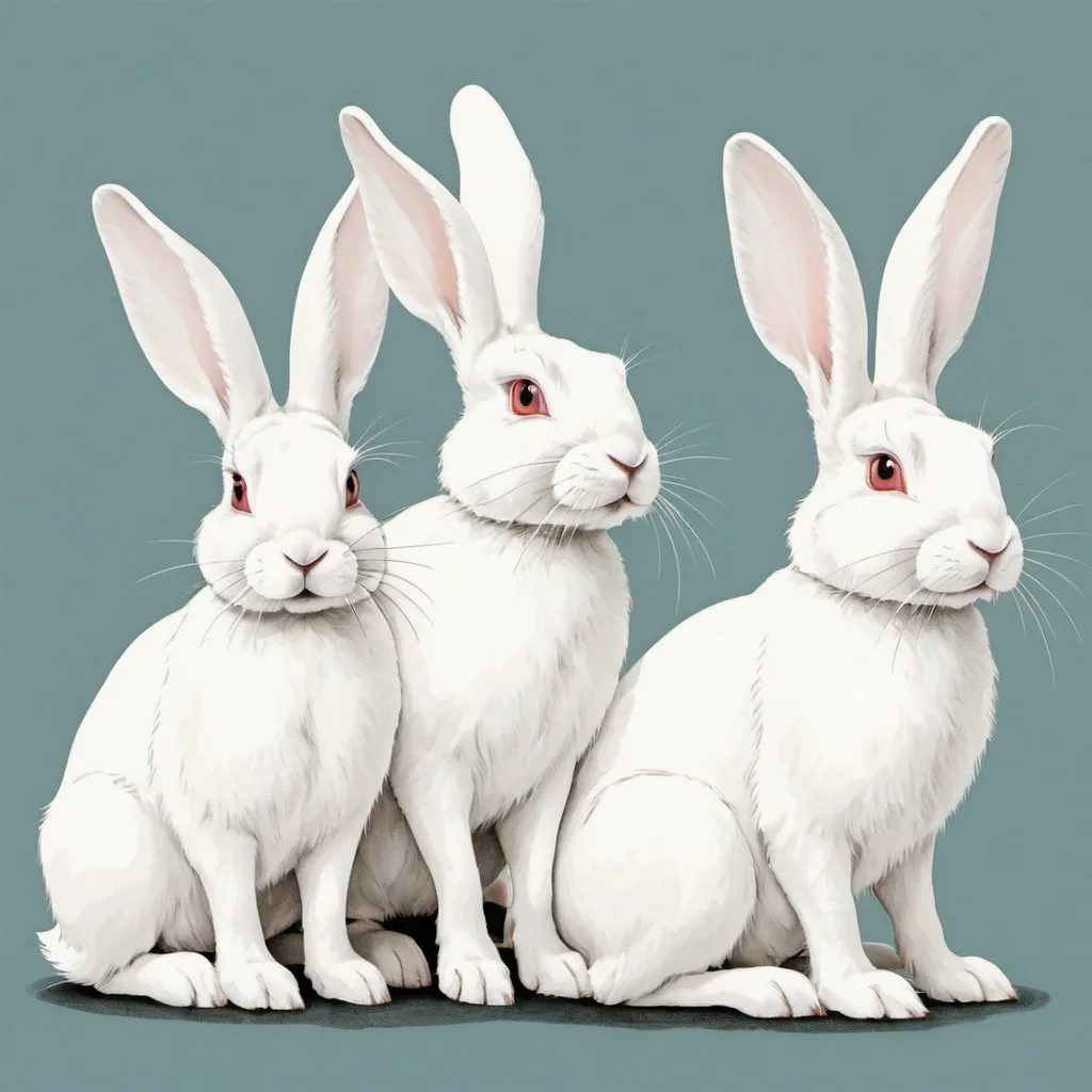 Prompt: three graphic white rabbits 
