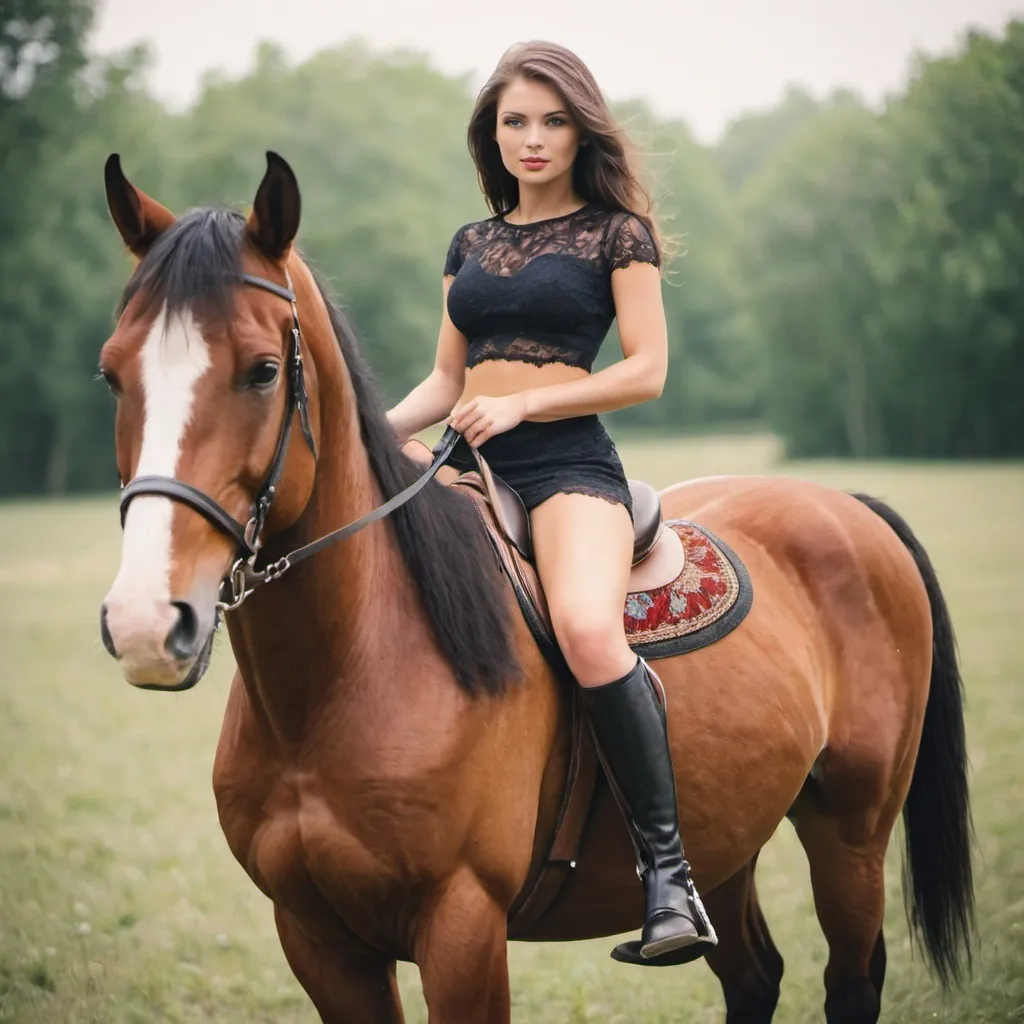 Prompt: A very beautiful woman on a horse