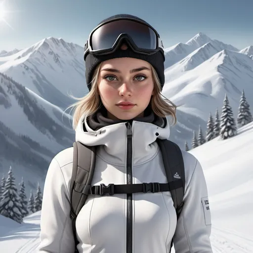 Prompt: Ultra-realistic image of a Russian girl skiing in the snow. The girl is standing in a scenic mountain scenery, with the snow-covered peaks in the background. The girl is wearing a full set of ski gear, including a thick winter hoodie, waterproof snow pants, and ski boots. Her hat and gloves are also tailored for snowy conditions. The girl's face is obscured by the thick clothing, but her dark eyes are visible under the ski mask. The lighting is soft and it's giving the image a beautiful and serene feel. The detail and realism are stunning