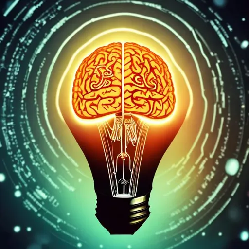 Prompt: LIGHTBULB IN THE SHAPE OF THE HUMAN BRAIN INSIDE THE LIGHTBULB WITH UNIVERSE IN THE BACKGROUND AND PHYSICS SYMBOLS