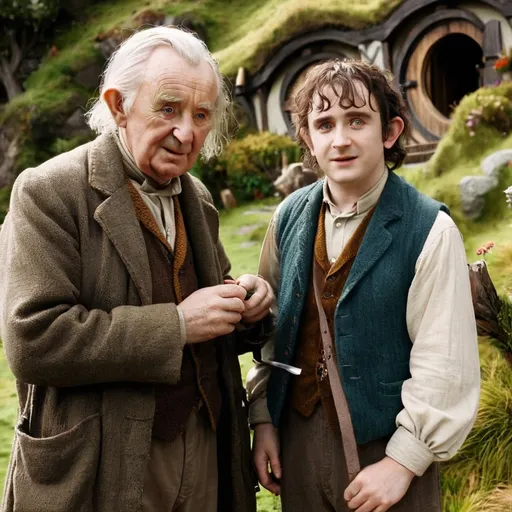 Prompt: J. R. R. Tolkien with Bilbo Baggins in The Hobbit