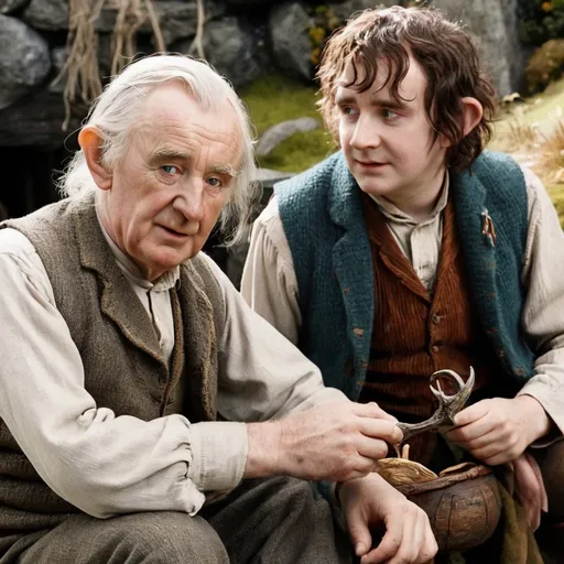 Prompt: J. R. R. Tolkien with Bilbo Baggins in The Hobbit