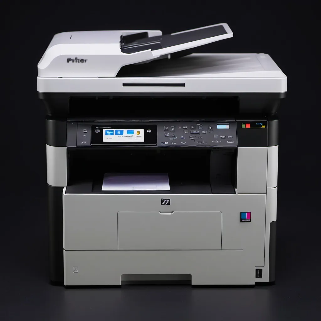 Prompt: i want u to make me a sharp photo of printer with dark colour of background