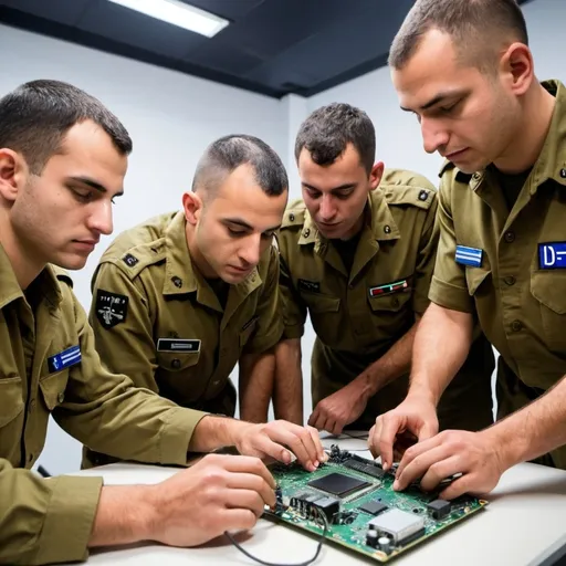 Prompt: team of IDF soldier designing a computer chip