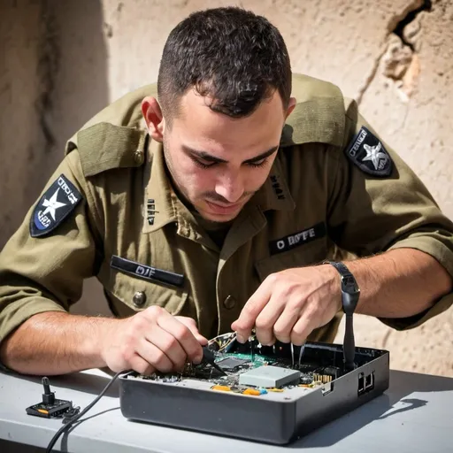 Prompt: IDF soldier fixing a broken router with screwdriver