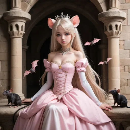 Prompt: anime princess in a castle with rats and bats



