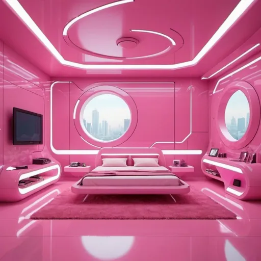 Prompt: futuristic pink bedroom



