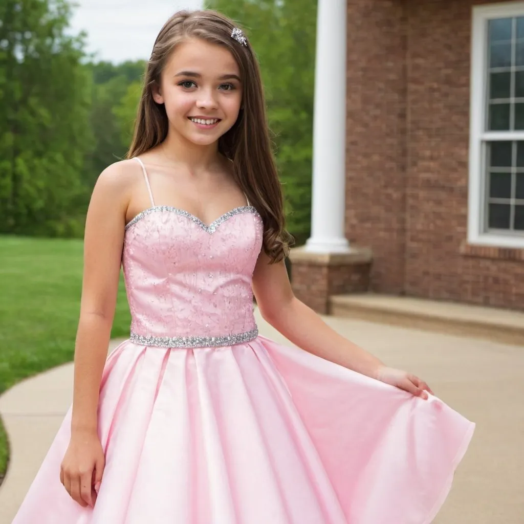 Prompt: school girl  in prom dress