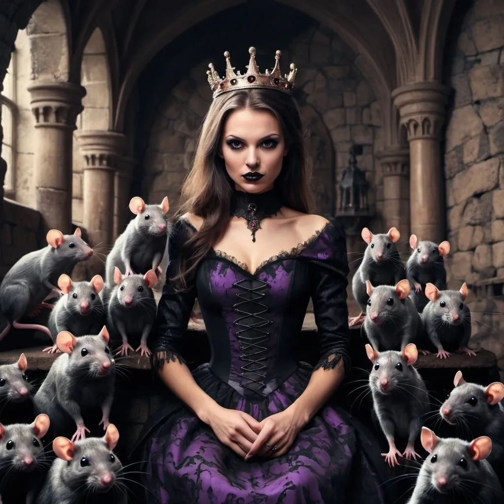 Prompt: evil princess in a castle with rats and bats



