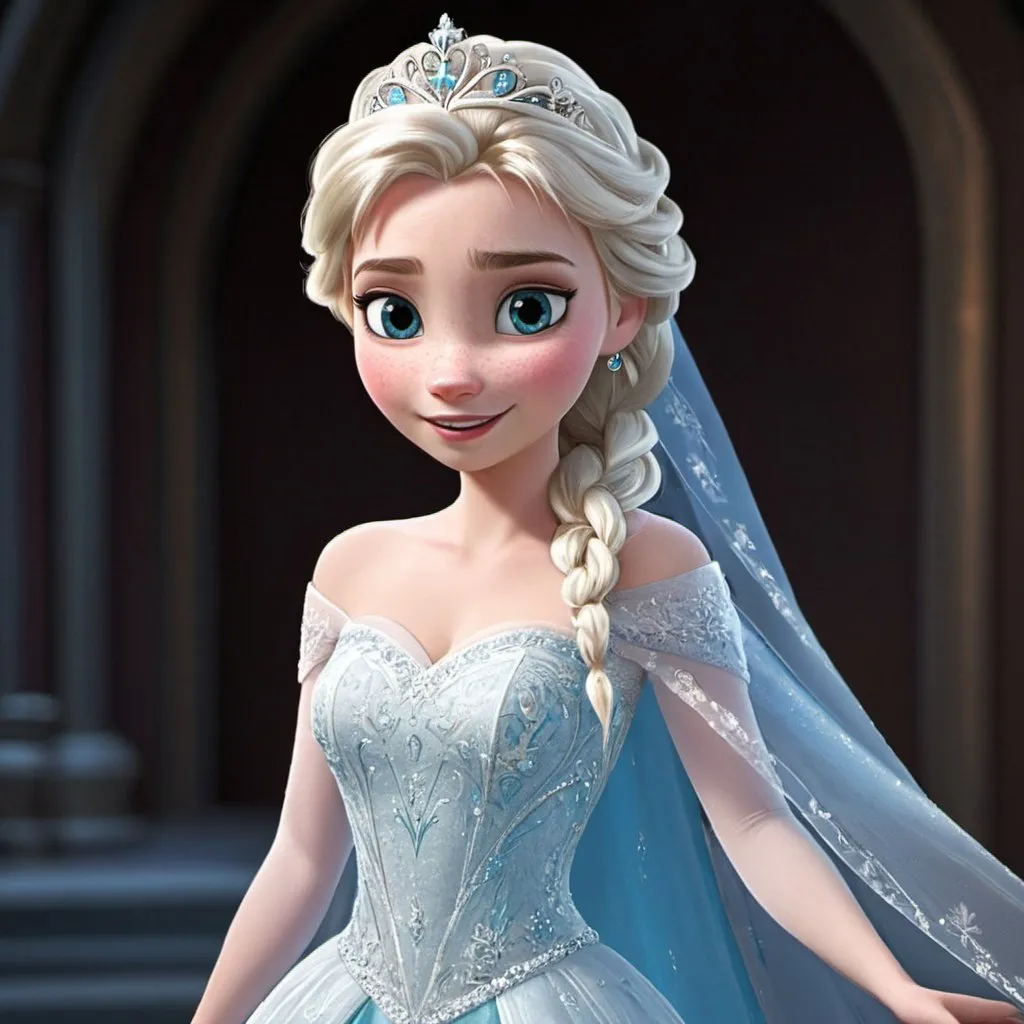 Prompt: 
princess elsa in a  wedding dress

