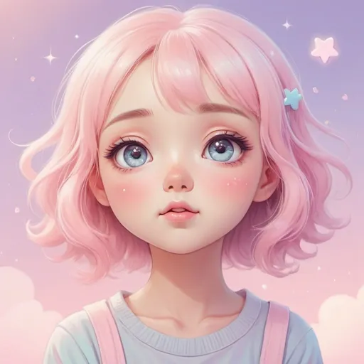 Prompt: Perplexed character in misc-kawaii style, pastel colors, dreamy background, sparkling eyes, cute expression, soft shading, high quality, sweet and charming, kawaii, pastel tones, dreamy, sparkling eyes, cute expression, soft shading