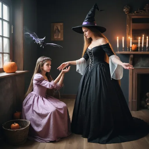 Prompt: a witch manipulating a princess