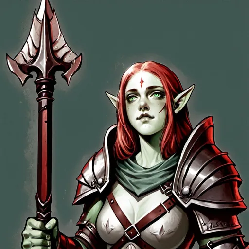 Prompt: Orc, female, cleric, paladin, equipped with a spear