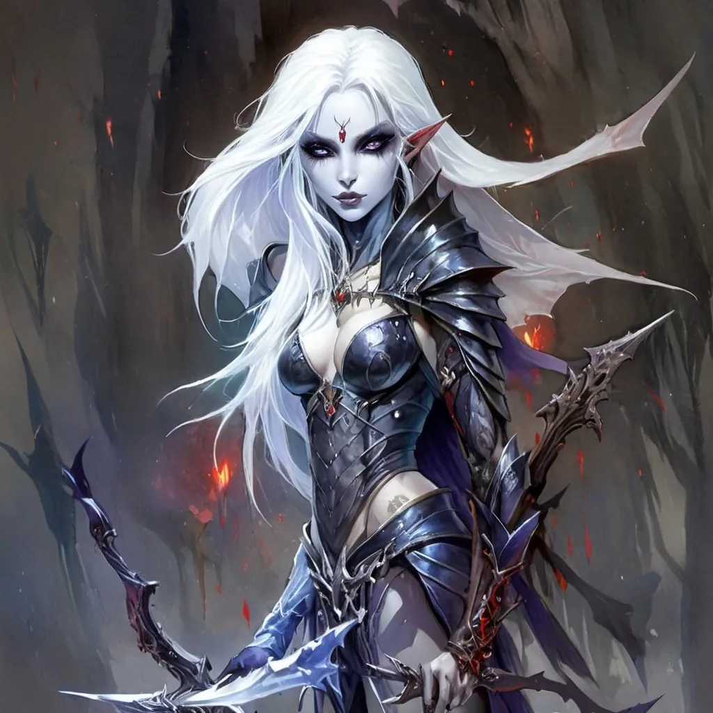 Prompt: female drow elf, dark knight, necromancer