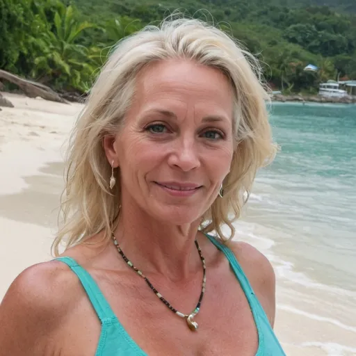 Prompt: An 50 year old blonde women is in Jamaica


