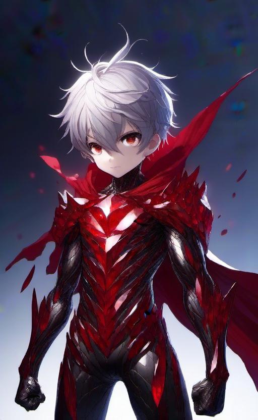 Prompt: <mymodel>Boy in crystallized armor and cape, standing in dark, official art, detailed costume, high quality, concept art, dark tones, mysterious lighting, crystal armor, boy in costume, dramatic pose