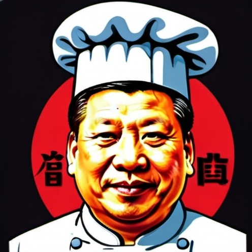 Prompt: Supreme Leader Xi Jinping in a chef hat for a street food logo, propaganda cartoon style 