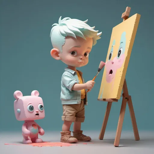 Prompt: Tiny cute boy painting
himself toy, standing
character, soft smooth
lighting, soft pastel
colors, skottie young,
3d blender render,
polycount, modular
constructivism, pop
surrealism, physically
based rendering,
square image.
