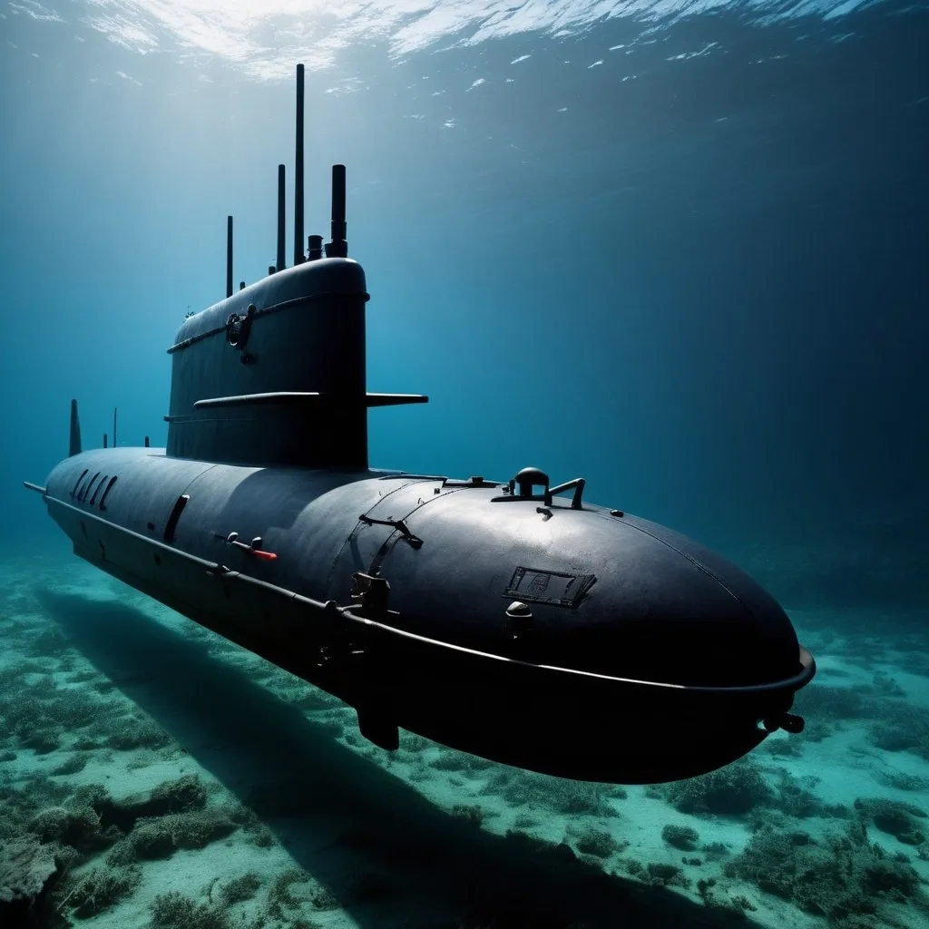 Prompt: U212 military submarine in underwater navigation