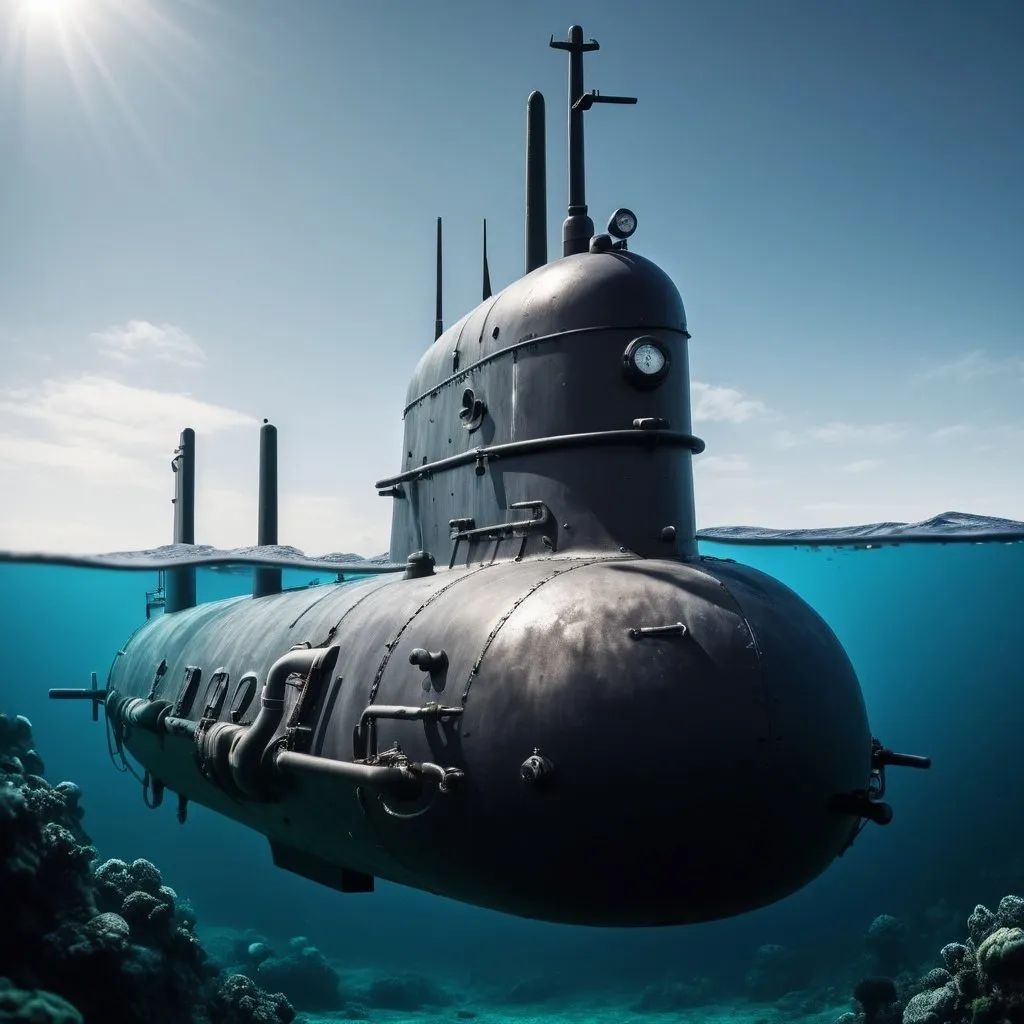 Prompt: military submarine in underwater navigation