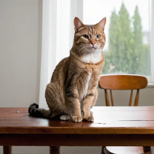 Prompt: A cat sitting on a table pooping
