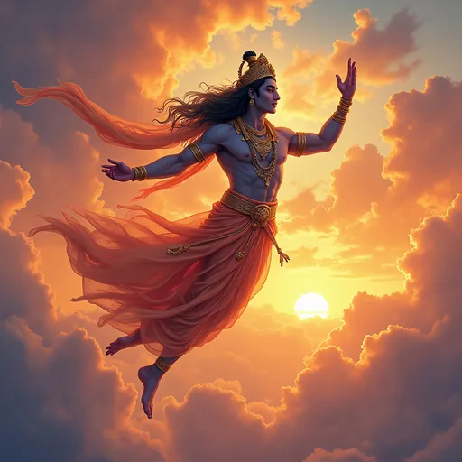 Prompt: Make flying pic of Shree Ram 
