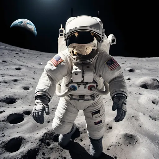 Prompt: "Generate an awe-inspiring image of an astronaut preparing to land on the moon, with the Earth looming in the background."




