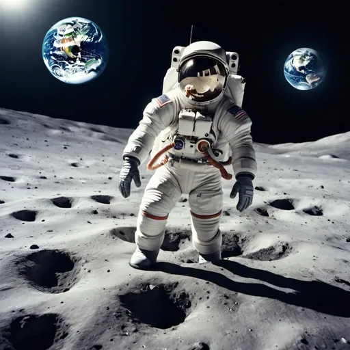 Prompt: "Generate an awe-inspiring image of an astronaut preparing to land on the moon, with the Earth looming in the background." 1500 px wide

