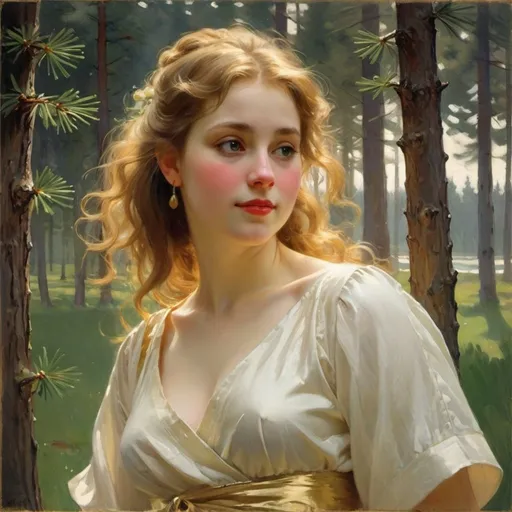 Prompt: Life has loveliness to sell—
     Music like the curve of gold,
Scent of pine trees in the rain,
     Eyes that love you, arms that hold,
And for your spirit's still delight,
Holy thoughts that star the night. - Artwork in the style of Anders Leonard Zorn