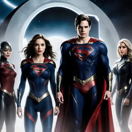 Prompt: As Krypton faces its imminent destruction, Kara Zor-El and her closest friend, Ryn Tal, are sent on a crucial mission to protect their infant cousin, Kal-El. However, an unexpected detour through the Phantom Zone alters their journey, leading them to a new world where they must adapt to their changed roles and navigate the complexities of their intertwined destinies. - artwork in the style of Dominic Orologio