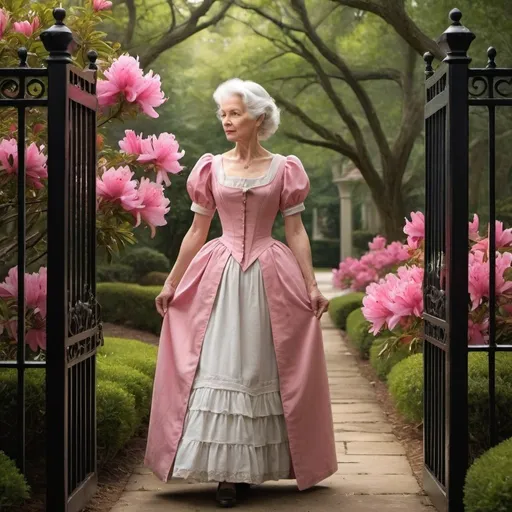 Prompt: The narrator goes through the gate and is welcomed into the sparsely furnished house. It is obvious that Azalea Adair is very poor. She is thin and frail, already white-haired at fifty, but at the same time she has the air of a queen. The narrator finds her exquisite — an old-fashioned, sheltered but well-educated Southern lady. He is so enchanted that he is unable to discuss something as pedantic as a contract. Instead he makes an appointment for three o'clock the following afternoon to discuss business. As he rises to leave, the narrator comments on the quiet town, saying it seems the sort of place where few things out of the ordinary ever happen. Azalea gently but sincerely disagrees and suggests that it is in the quiet places that things do happen. - artwork in the style of Diane Harper