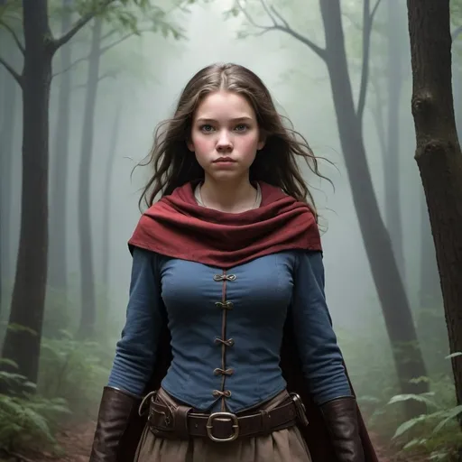 Prompt: Evangeline is a high school student who has become accustomed to her mundane routine. Little does she know; she is the product of a 300-year-old prophecy and a blood war that could obliterate the entire planet. On her quest to discover if she is the hero or the villain, she begins on a trek across the country, meeting people who grant her safety and comfort; and family who provide her with answers. - artwork in the style of Diane Harper